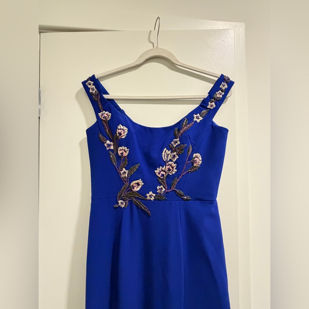 Marchesa Notte Blue Floral Embroidered Long Formal Evening Gown Dress - Picture 9 of 17